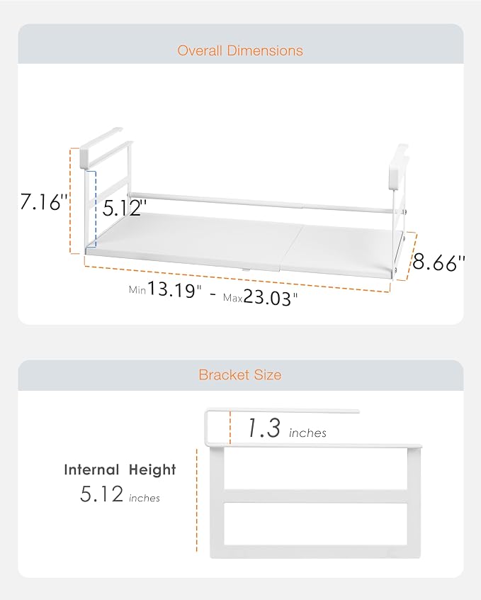 Under Shelf Storage Basket, 2-Pack Under Cabinet Shelf Organizer | Expandable Hanging Basket Holds 35 lbs Add-On Kitchen Pantry Cupboard Counter Laundry 13.19-23.03" W x 8.66" D x 5.12" H