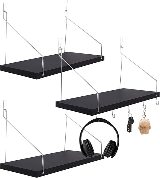 3-Pack Cubicle Shelf For Fabric Walls With Hooks：12x6.0in Black Wooden Cubicle Shelf Hanging Organizer Silver shelves Accessories Office Stylish Ations cubical Decorations For Women Desk work storage