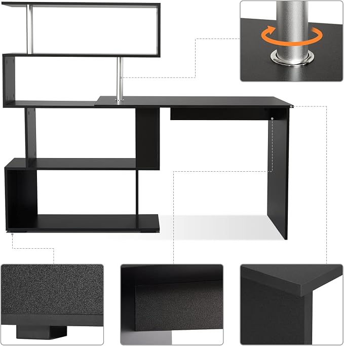 Mondeer 41.7" L Shaped Desk with 4-Tier Storage Shelves, Computer Corner Desk for Study Home Office Living Room (Black)