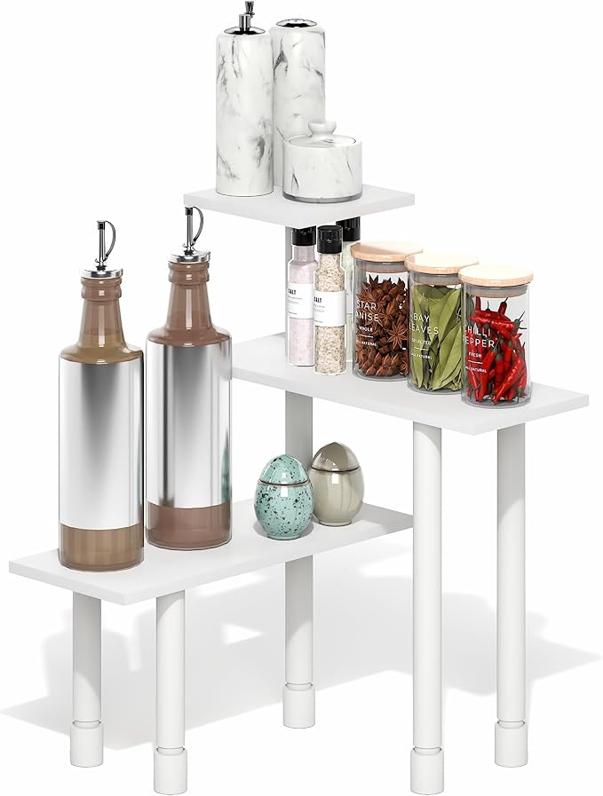 Furinno Turn-N-Tube Corner Shelf, 3-Tier Countertop Corner Organizer, Toolless Pantry Organizers and Accessories, Adjustable Table Top Shelf, for Vanity, Small Spaces, Kitchen, Bathroom, White
