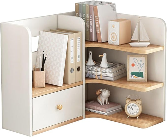 Stylish Corner Desk Nizers*Multi-Function Shelves Wooden Bookshelf for Office Bedroom Kitchen Living Room-Space-Saving Storage Solution..B-white-70CM