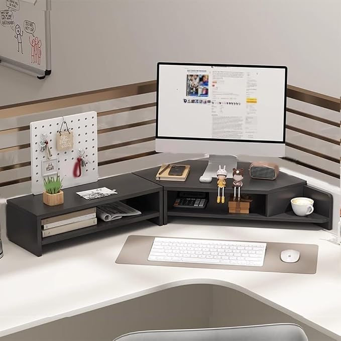 Corner Monitor Stand for Desk, Laptop Stand and Monitor Riser for Desktop Computer, Office Desk Accessories and Organizer, Space-Saving Corner Desk Shelf, Computer Stand(Black,A)