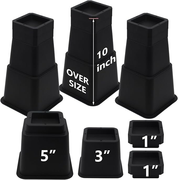 Bed Risers 10 inch Heavy Duty (Set of 4), Furniture Risers | Adjustable Height, Thickened Plastic, Oversized, Suitable for Various Types of Furniture, Available in a Variety of Heights