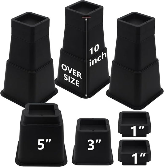 Bed Risers 10 inch Heavy Duty (Set of 4), Furniture Risers | Adjustable Height, Thickened Plastic, Oversized, Suitable for Various Types of Furniture, Available in a Variety of Heights