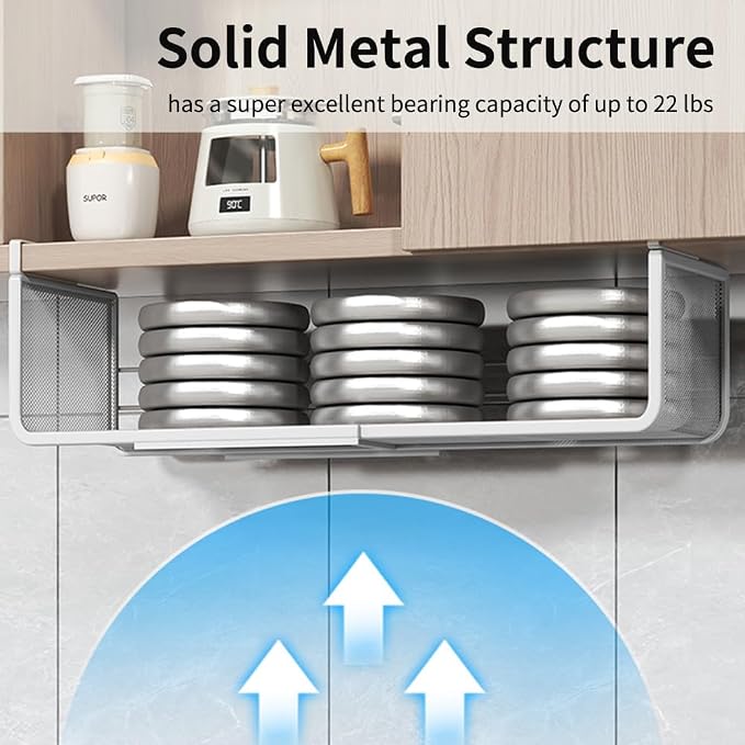 Expandable Under Shelf Basket Organizer, Under Shelf Storage, Hanging Baskets Under Cabinet for Pantry Kitchen Cupboard Desk Counter Bookshelf Space Saver Heavy Duty Slide-in (white, 1 Pack)