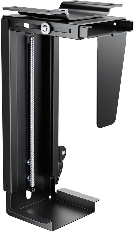 PEGZONE Adjustable Under Desk PC Mount, 3.5 to 8 Inch Wide Computer Tower Holder with Locking Handle,360 Degree Swivel Adjustable Height and Width, Black