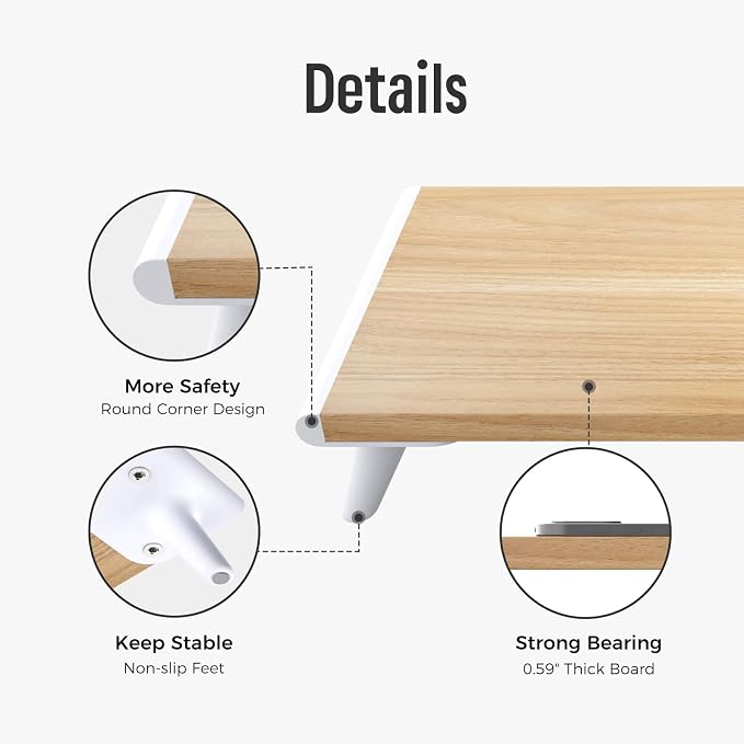 loukin Monitor Stand Riser for Desk, 22.4" x 8.3" Larger Computer Stand for Laptop, PC, Printer, Sturdy Desktop Computer Shelf with Non-Skid Rubber, Home Office, Natural Wood