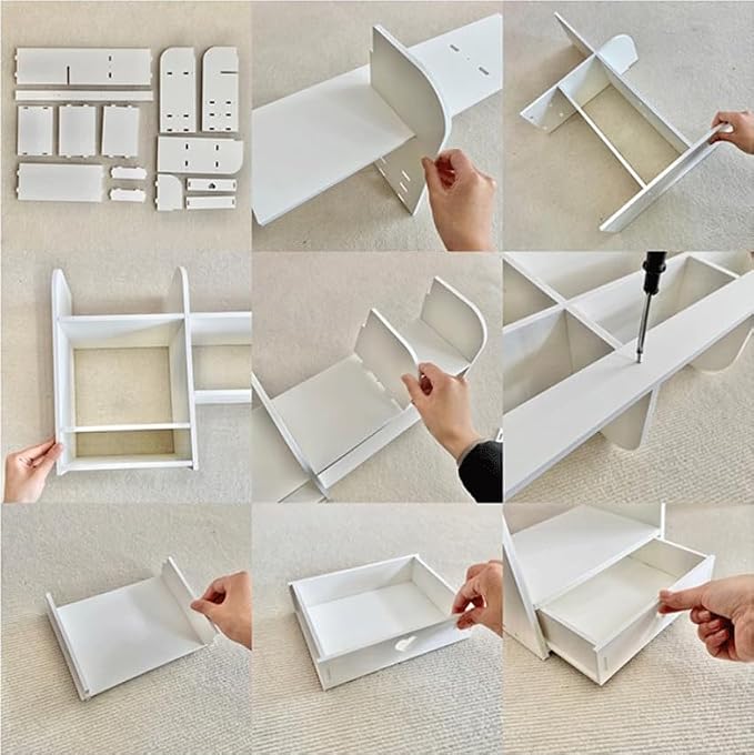 White Heart Drawer Bookshelf, Desktop Organizer with Shelves and Heart-Shaped Drawer for Desk, Office, Dorm