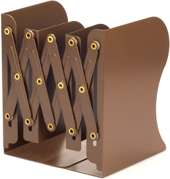 Aobopar Book Ends, Bookends for Shelves, Book Organizer for Desk, Metal Bookends for Heavy Books, Book Holders for Shelves, Suitable for Office, Home and School Use (Brown)