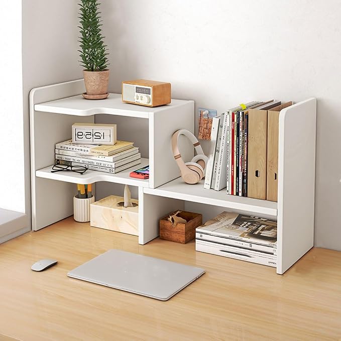 Customizable Multi Layer Desk Organizer for Home, Office Organizers and Storage, Corner Bookshelf on The Desk (Color : Left corner, Size : White)