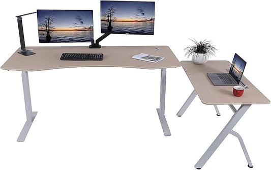 ApexDesk Elite Series 60" W Electric Height Adjustable Standing Desk with Matching Color Compact Reception Side Desk (Light Oak Elite & Side Desk)