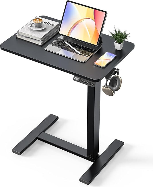 Overbed Bedside Table with Wheels, Electric Standing Desk Adjustable Height, Small Computer Desk for Home Office, Rolling Laptop Desk for Bed, Sofa, or Hospital Use (24"x16",Black)