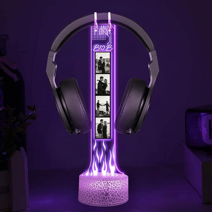 Custom Couple Photo Headphone Holder, Personalized Led Headphone, Headset Holder Gift for Him, Valentine's Day Gifts for Couple, Custom Gift for Gamers, Boyfriend Gifts, Couple Photo