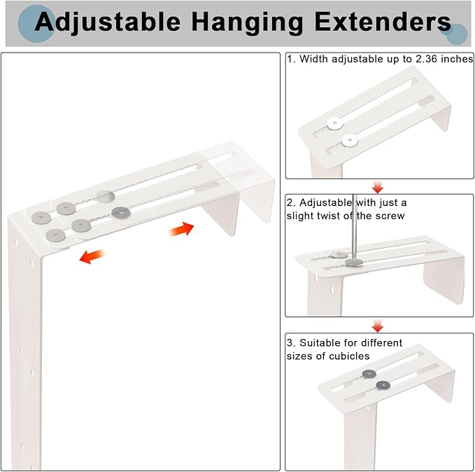 6 Pcs Cubicle Shelf Hanger Extenders - Desk Shelf Extension Fit for Office Workstation Width Extension, Metal Cubicle Storage Hangers Expanders for Office Organization (White)