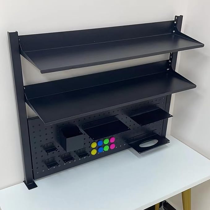 51in Clamp on Desk Organizer Shelf, Desk Extender with Pegboard, Gaming/Computer Desk Accessories with Shelf, Privacy Panel for Office, Clamp-on Desktop Shelving Syste (Black, 51in/140cm)