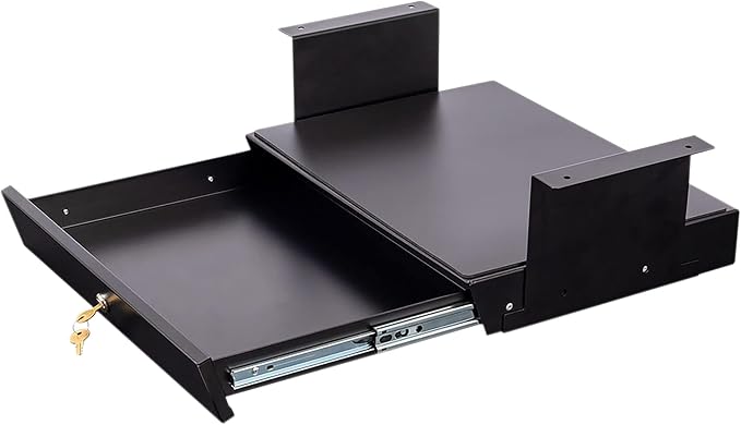Stand Up Desk Store Add-On Office Sliding Under-Desk Drawer Storage Organizer for Standing Desks (Black, Lockable with Padded Laptop Shelf) 18"