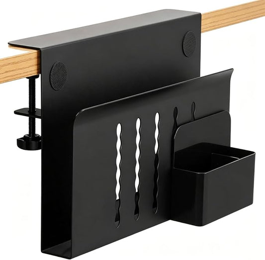 Under-Desk Laptop Mount,Clamp-On Hidden Notebook Holder, No Drill Adhesive-Free Floating Shelf for Desk Organization, Space Saving Workstation