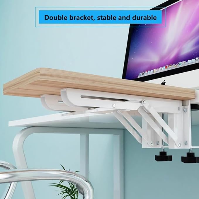 Foldable Desk Extender Tray with Clamp-On Mount for Office and Home Use, Ergonomic Arm and Wrist Support