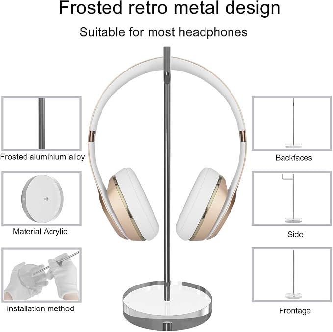 GEEKRIA Headphone Stand with Acrylic Base, Steel Support Rod and Easy Assembly, Desktop Headset Holder for AirPods Max, Sony WH-1000XM Series, Clear