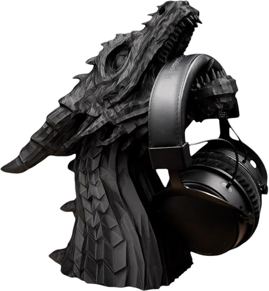 Dragon Headphones Stand, Holder, Statue - Gamer Gift, 15" Tall, Matte Black