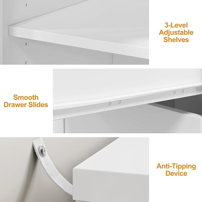 RoyalCraft 59” Makeup Vanity Desk, White Vanity Dresser Combo, Modern Dressing Table with 3 Drawer & 1 Door, Vanity for Bedroom, L Sharped Corner Table for Working, Drawing, Nail Care (Without Mirror)
