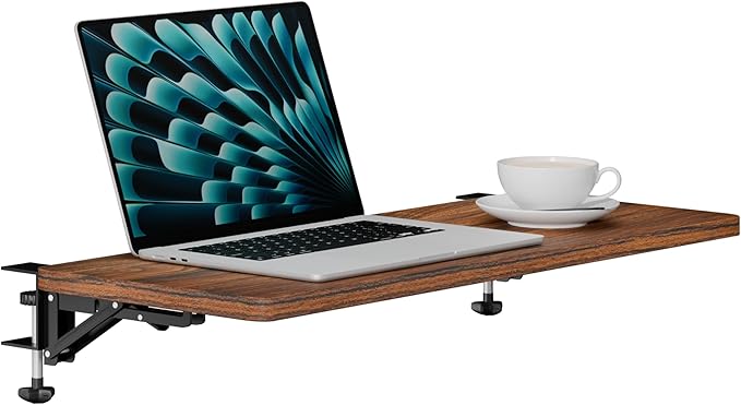 Ergonomic Desk Extender Tray, 24.02"×11.81" Clamp-On Arm Rest Shelf, 90° Foldable Computer Elbow Support for Office Home, Space-Saving Keyboard Mouse Tray (Vintage Burnt Color)