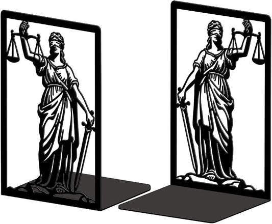 Peacoblue Metal Bookends for Shelves, Modern Decorative Heavy Duty Study Book Ends Stoppers for Office, Desk, Shelf, Room 5.3"x4.3"x7.9" Cast Iron Simple Tall Bookends 1 Pair (Justice Lady Themis)
