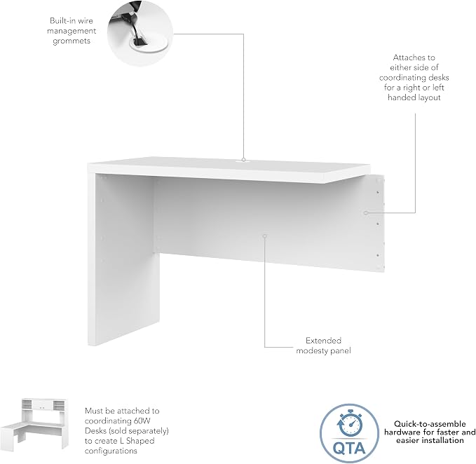 Bush Business Furniture Echo Desk Return/Bridge, Pure White
