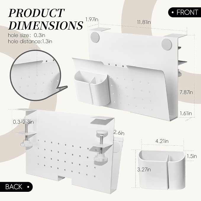 Under Desk Laptop Holder, No Drill Table Side Storage Organizer, White Clamp On Desktop Shelf Steel Table Hanging Mount File Tray, Desk Accessories & Workspace Organizers (White)