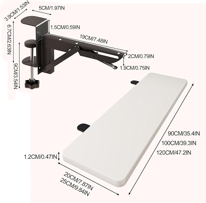 Ergonomics Desk Extender Tray, Foldable Keyboard Extender Tray Clamp On | Large Size Foldable Keyboard Extender, Computer Keyborad Tray, Desk Extension Board Armrest Support for Home and Office