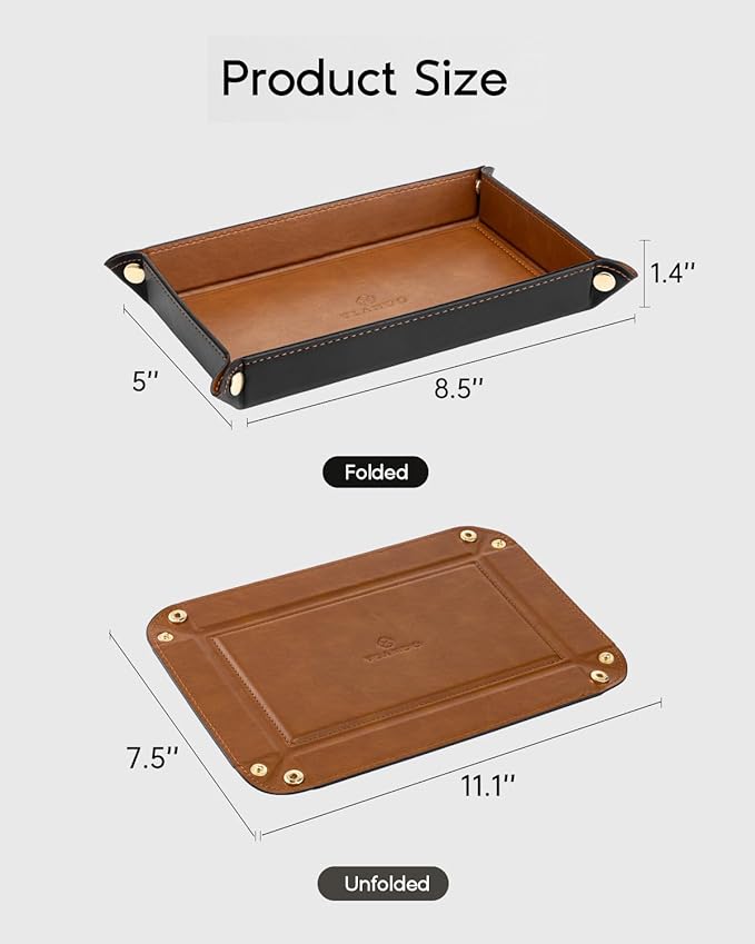 VLANDO Valet Tray Organizer, PU Leather Catchall Tray for Essentials | PU Leather Catchall Tray for Keys, Wallet, Watch, Phone, Coins and Glasses