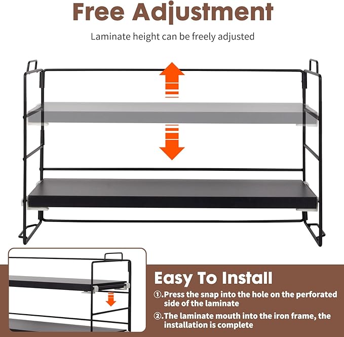 ShellKingdom Desk Shelf Organizer, 2 Tier Desktop Shelves, Adjustable Bookshelf Storage Rack and Office Cubicle Decor for Tabletop, School, Office, Dorm Organization (Black)