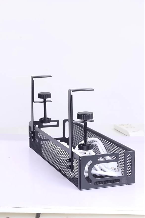 4-in-1 Clamp-On Cable Managment Tray-No Drill Wire Organizer for Desk, Side, Front, or Shelf Mount-Heavy Duty Metal Mesh by Prince Supply Co.