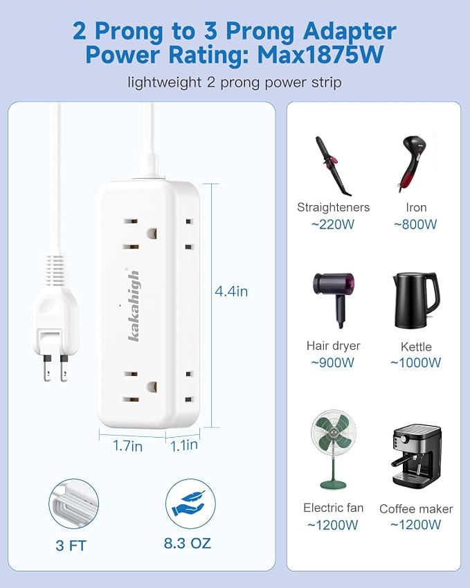 US to Japan Adapter, 1875W 2 Prong Extension Cord 3 FT with 180 Rotating Flat Plug, Type A Travel Adaptor for USA to Japanese Tokyo Canada Mexico Philippines Peru China Colombia