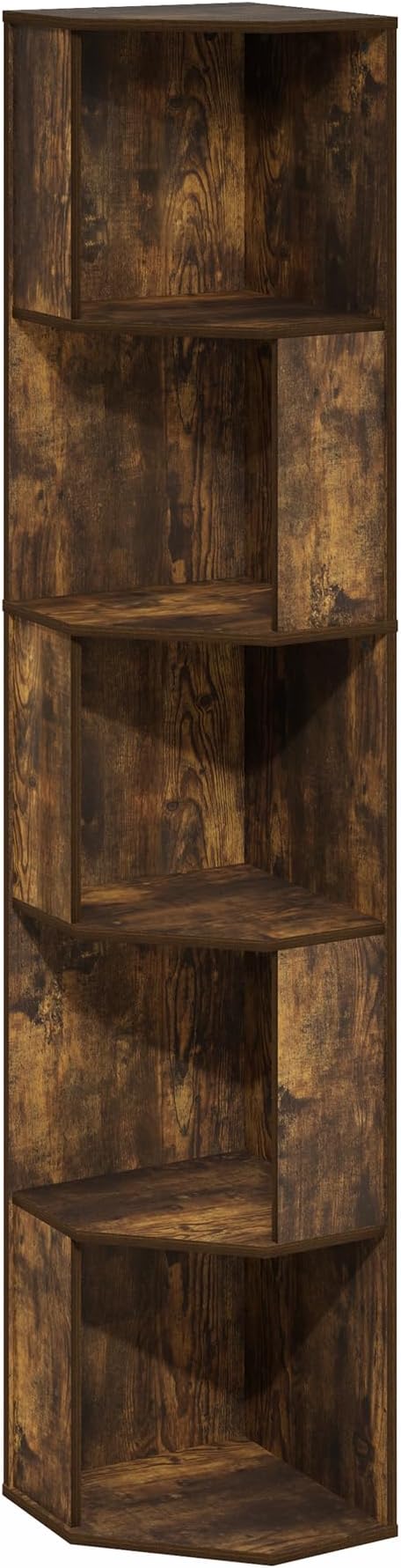 Furinno ECON Corner Shelf, 5-Tier Corner Book Shelf, Standing Storage Shelves, Cube Display Rack, Bookshelf, for Organization and Storage, Living Room, Home Office, Amber Oak