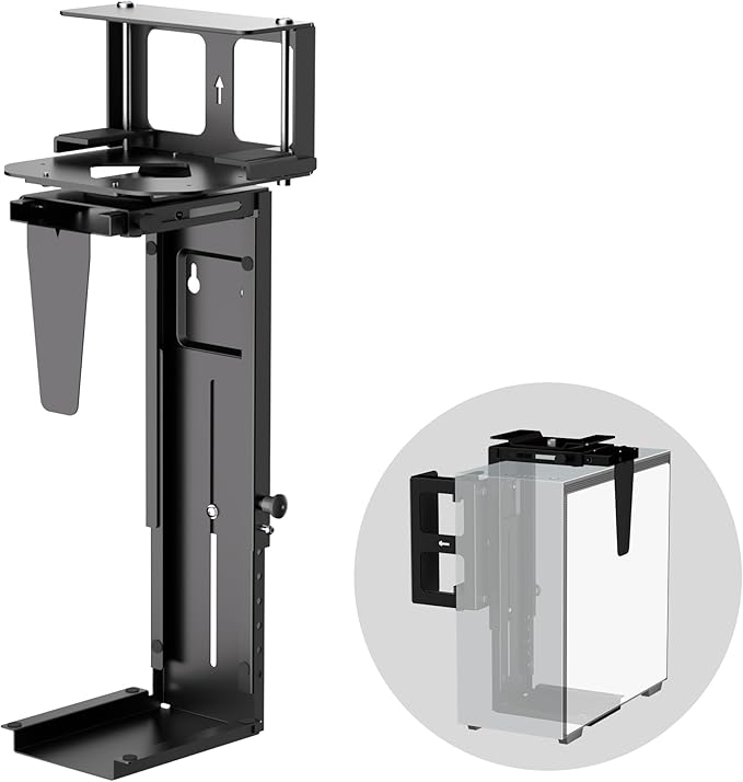 Pholiten Under Desk CPU Mount, Universal Desk Leg CPU Mount, 3.94 to 11.61 Inch Wide Computer Case CPU Hanger Holder, Table Beam CPU Mount Bracket Computer Tower Wall and Under Counter Holder