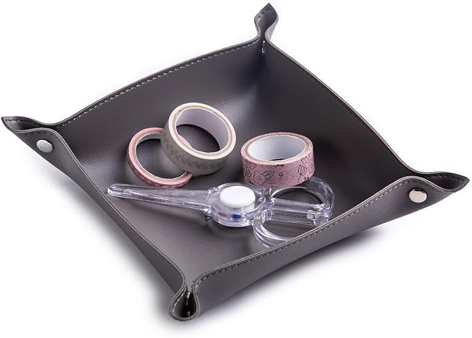 Leather Jewelry Valet Tray for Women and Man, Portable Entryway Table Tray Bedside Nightstand Desk Tray Small Catchall Travel Dish Plate for Key,Wallet,Watch,Coin (2PCs Grey-B)