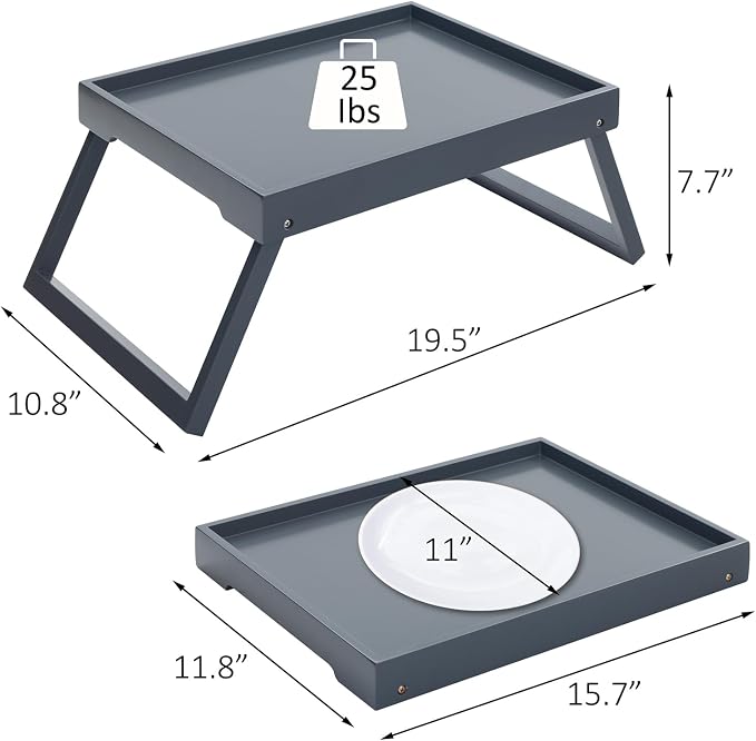 RRX Bed Tray Table with Folding Legs, Breakfast in Bed Tray (Grey)