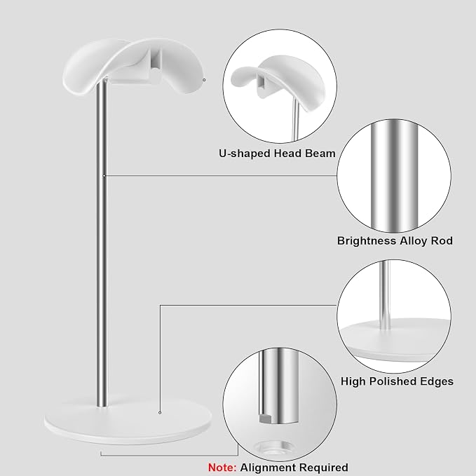Headphone Stand, Headset Holder with Solid Base for Desk, Compatible with AirPods Max, Beats, Bose, B&O, Sony, Sennheiser, Gaming, etc (White)