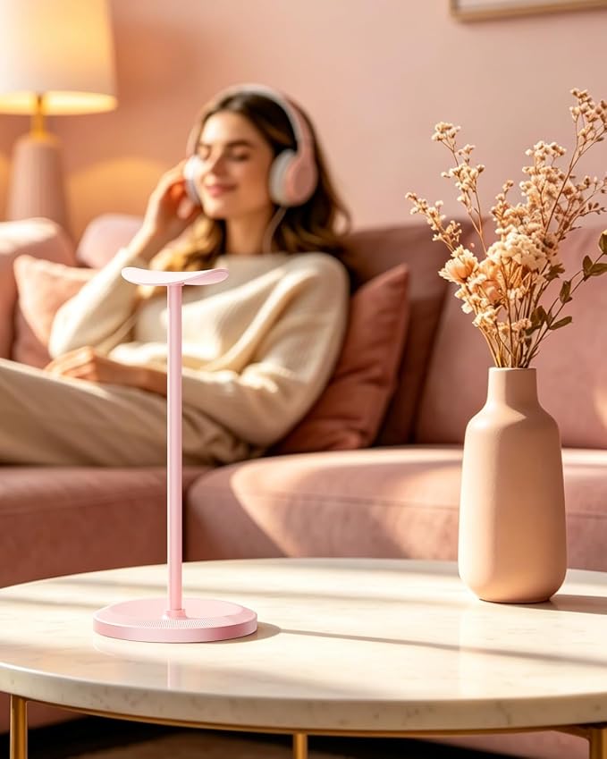 Headphone Stand, Desktop Headset Holder, Pink | Earphone Stand, Gaming Headphone Hanger, Enlarged Headrest Heavy Base, Office Desk Accessories for All Headphones Size