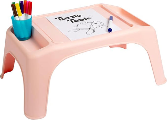 LAPGEAR Turtle Table Kids Flexible Seating Lap Desk Tray with Storage for Snacks, Play, Classroom, and Sensory Activities - Rose Quartz - Style No. 20104
