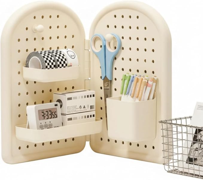 Loizziuy Space-Saving Corner Desk Organizer - Foldable Wall Mount Storage for Home Office Desktop for Stationery & Accessories (Beige)
