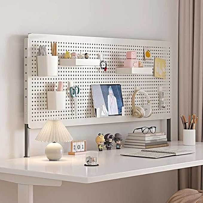 Clamp on Desk Organizer Shelf, Metal Desk Partition Panel, Desk Extender with Pegboard, Multifunctional Desktop Display Stand,Blue,Medium