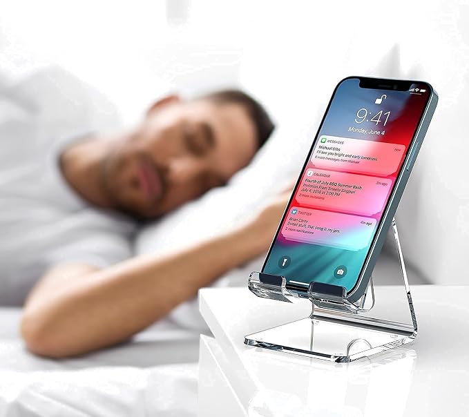 Crpich Acrylic Cell Phone Stand, Portable Clear Phone Stand for Desk, Compatible with Phone16 15 14 13 Pro Max Mini 12 11 Plus SE, Switch, Android Smartphone, Pad, Tablet, Desk Accessories