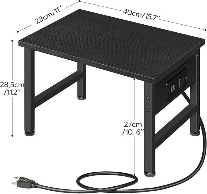 HOOBRO Printer Stand for Desk, Desktop Printer Stand with Charging Station, Small Printer Table with Storage Hook, Under Desk Printer Cart, File Rack for Home Office, Black BB01UPS01
