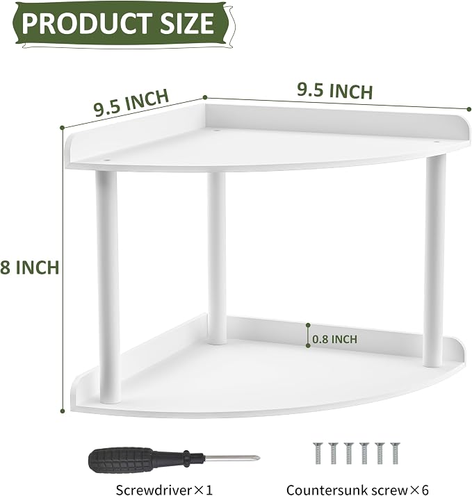 Sezanrpt 2 Tier Acrylic Corner Shelf Organizer Storage 9.5x9.5x8 Inch, White Countertop Corner Shelf for Bathroom, Kitchen, Bedroom, Office, Study Room