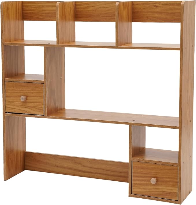 Desktop Bookshelf, Home Office Desk Organizer, Desktop Storage Organizer, for Study Rooms, Offices, Bedrooms, Libraries, Reading Rooms, Etc (Pine Color)