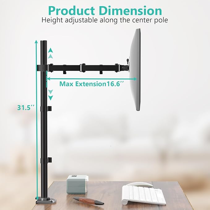 WALI Monitor Arm Mount for Desk, Single Extra Tall Computer Desk Mount, Monitor Bracket Mount Stand Single, up to 32 inch, 22 lbs (M001XL), Black
