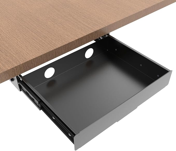 Under Desk Mounted Slide out Drawer, W 13.4" x D 9.3" Storage Organizer with Cable Management，Pull Out Add-On Storage for Office & Standing Desks with High Crossbar, Metal, Black (Medium)