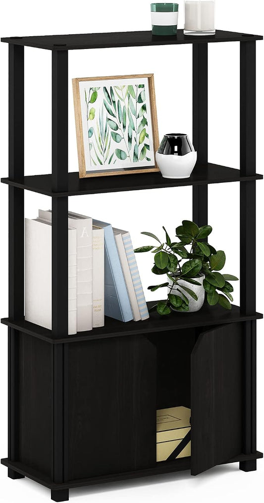 Furinno GO GREEN Storage Shelves, 4-Tier Book Shelf, Bookcase, Display Shelf with Open Shelf and Closed Storage, for Organization and Storage, Living Room, Garage, Home Office, Espresso